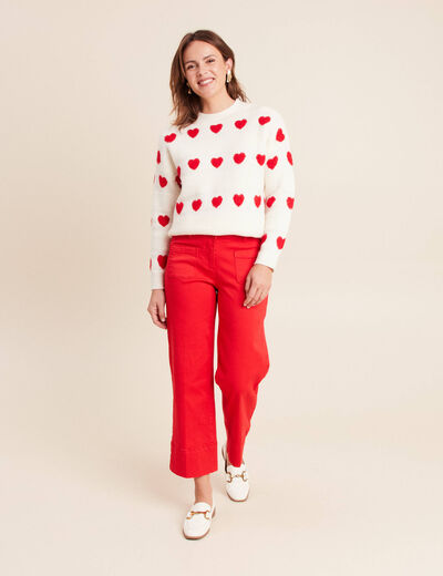 Pantalon droit 7/8&egrave;me taille standard rouge fluo femme