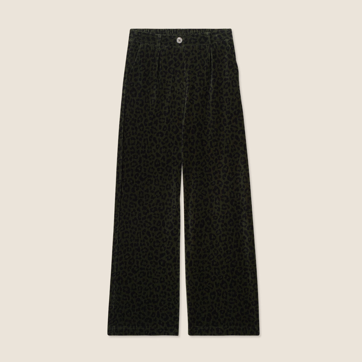 Pantalon large velours vert foncé femme