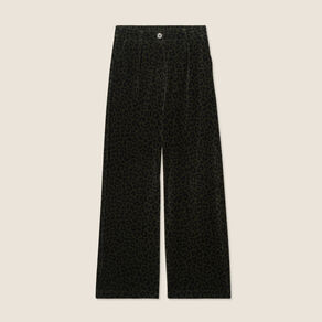 Pantalon large velours vert foncé femme