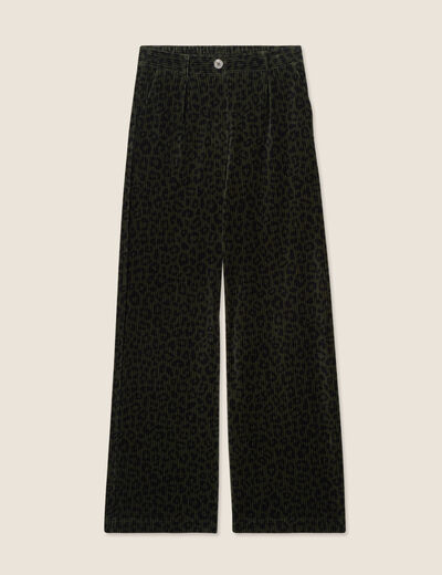 Pantalon large velours vert foncé femme