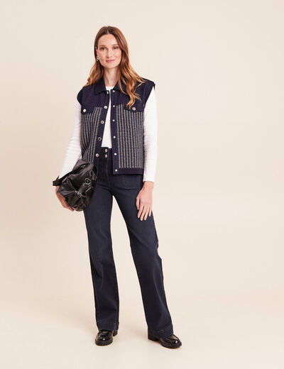 Jean coupe bootcut taille haute denim blue black femme