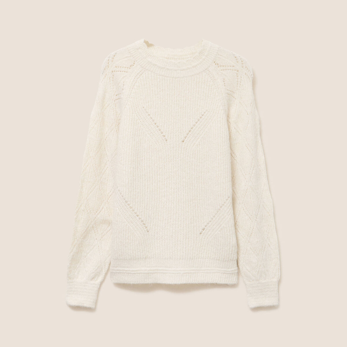 Pull col montant manches longues ecru femme