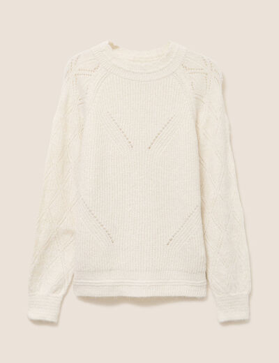 Pull col montant manches longues ecru femme