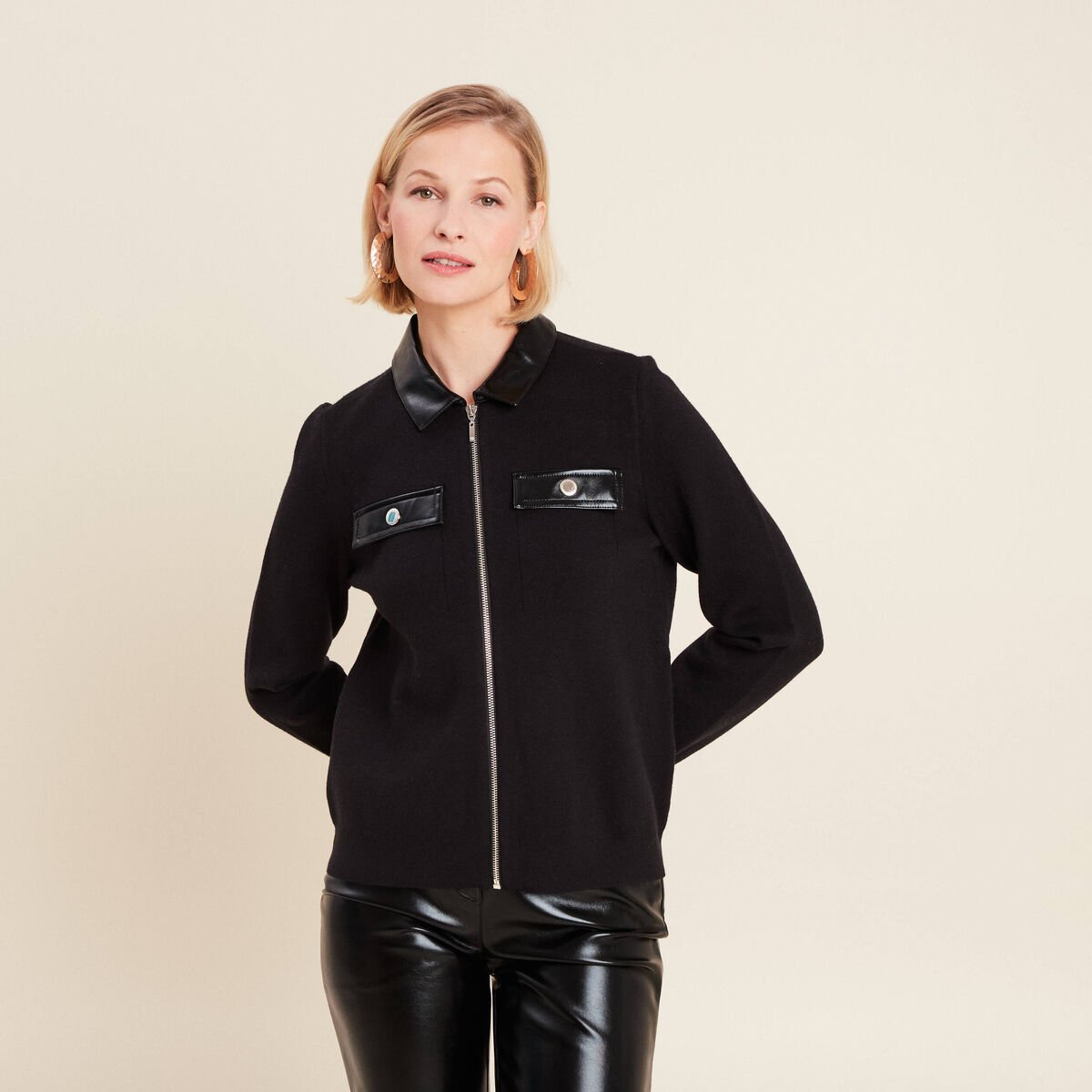 Gilet zippé manches longues noir femme