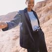 Veste velours manches longues doubl&eacute;e bleu marine femme