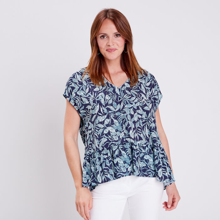 Blouse manches courtes bleu marine femme