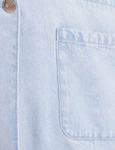 Veste longue cintr&eacute;e en jean doubl&eacute;e denim bleach femme
