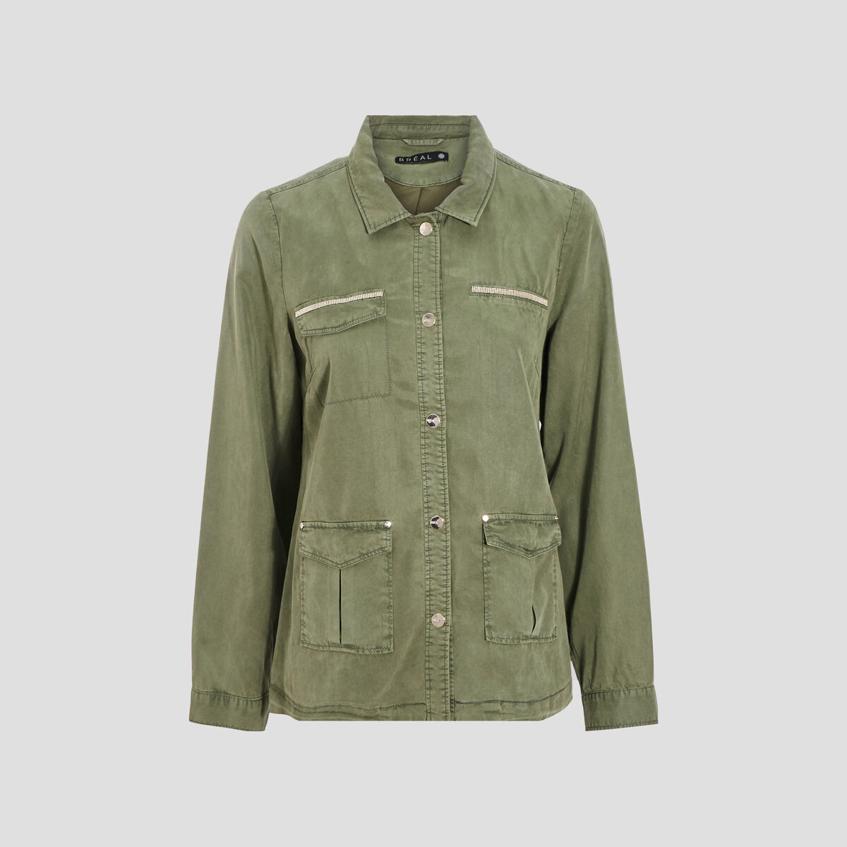 Veste droite boutonnée vert kaki femme