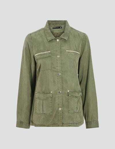 Veste droite boutonnée vert kaki femme