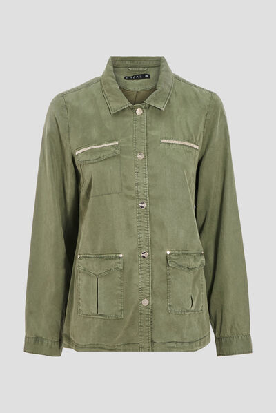 Veste droite boutonnée vert kaki femme
