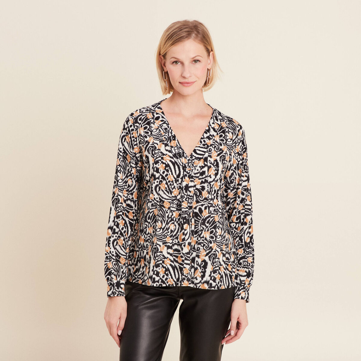 Blouse manches longues camel femme