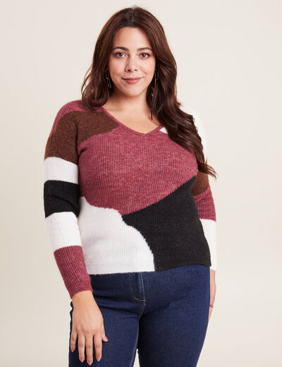 Pull manches longues multicolore femme