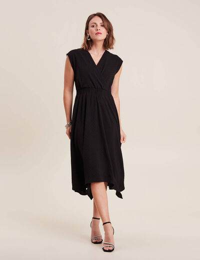 Robe évasée taille smockée noir femme