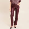 Pantalon enduit coupe large bordeaux femme