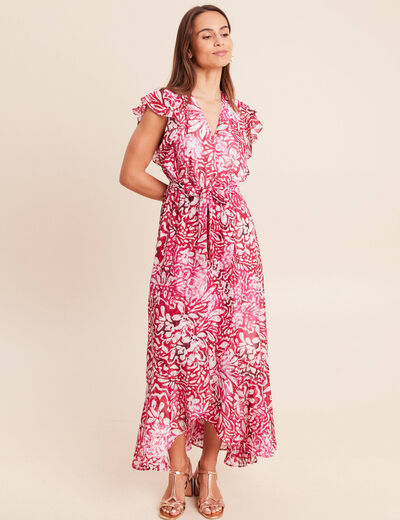 Robe longue portefeuille rose femme