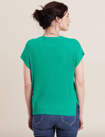 Pull à manches courtes vert turquoise femme