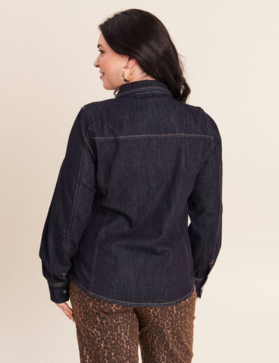 Chemise cintr&eacute;e en jean manches longues denim brut femme