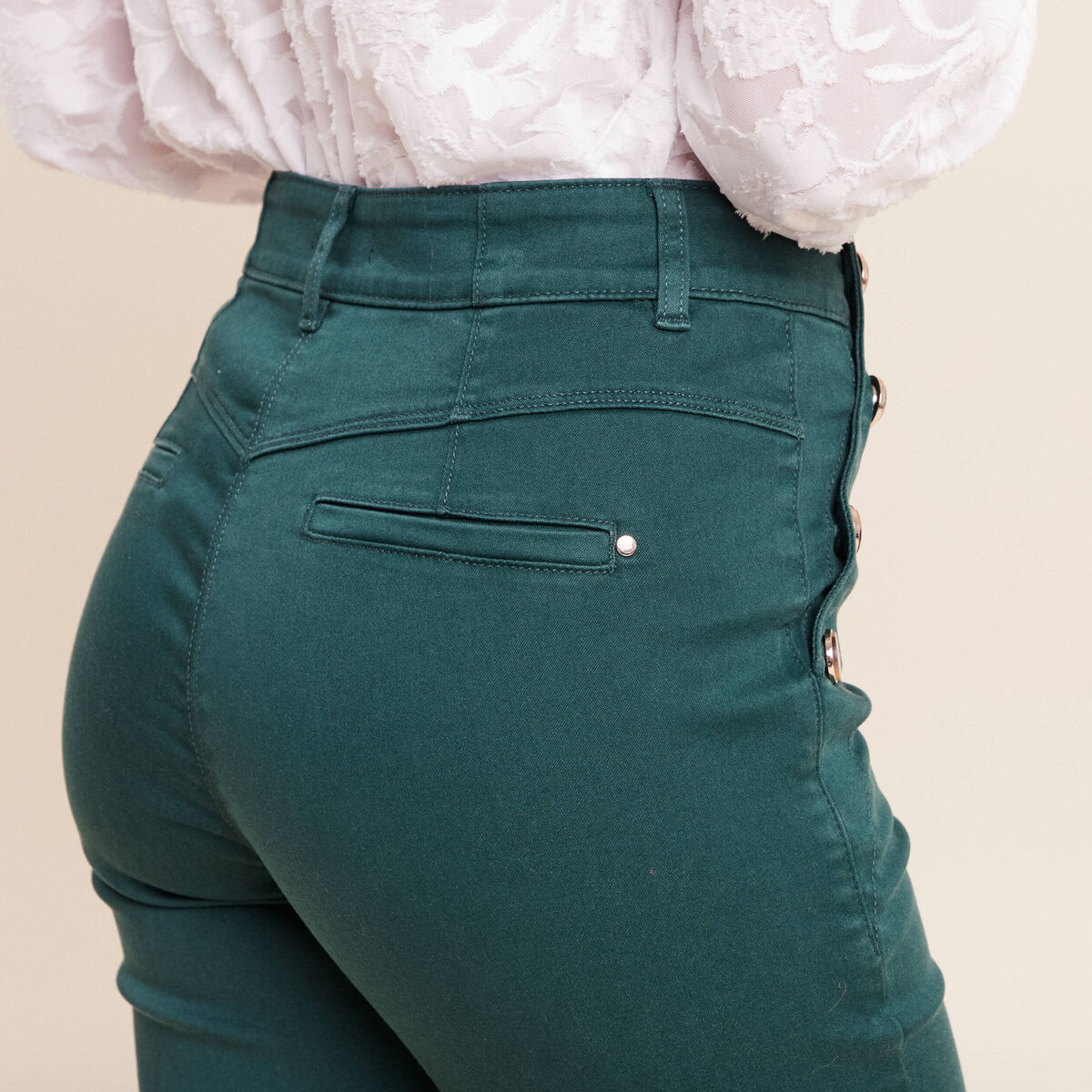 Pantalon coupe bootcut taille haute vert fonc&eacute; femme