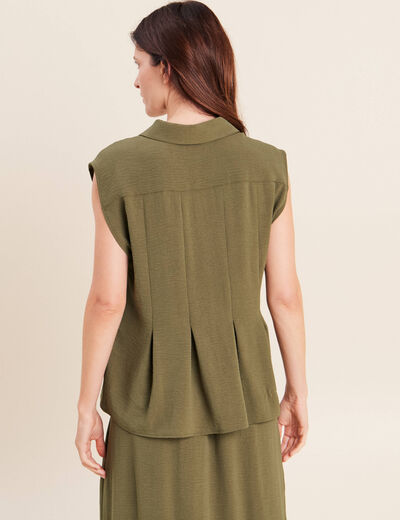 Chemise cintr&eacute;e manches courtes vert kaki femme