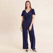 Combinaison large col v manches courtes bleu marine femme