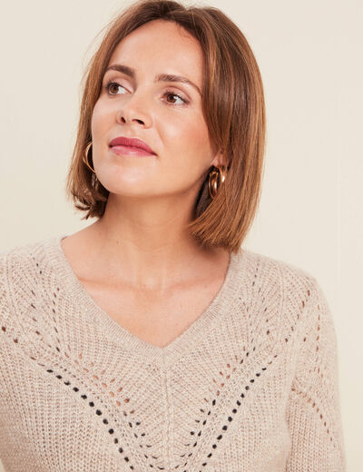 Pull manches longues beige femme