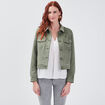 Blouson droit effet suédine vert kaki femme