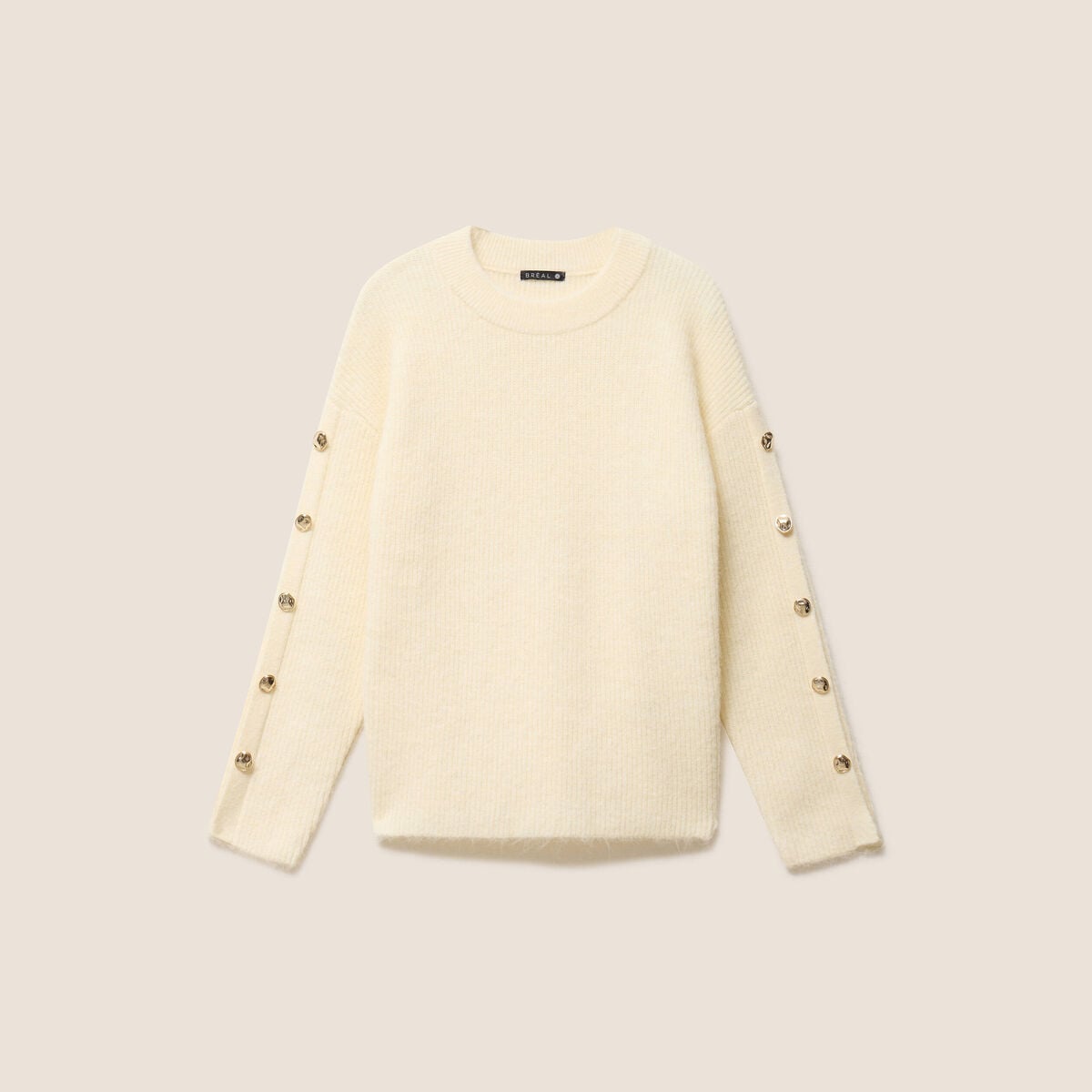 Pull manches boutonn&eacute;es jaune pastel femme