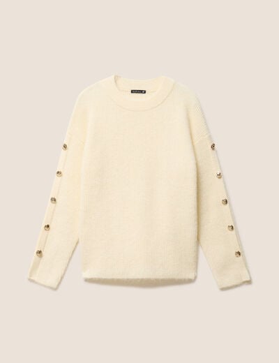 Pull manches boutonn&eacute;es jaune pastel femme