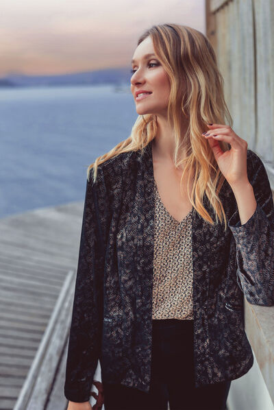 Veste droite velours noir femme