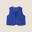 Gilet sans manches bouclette poches bleu fonc&eacute; femme