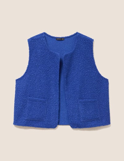 Gilet sans manches bouclette poches bleu fonc&eacute; femme