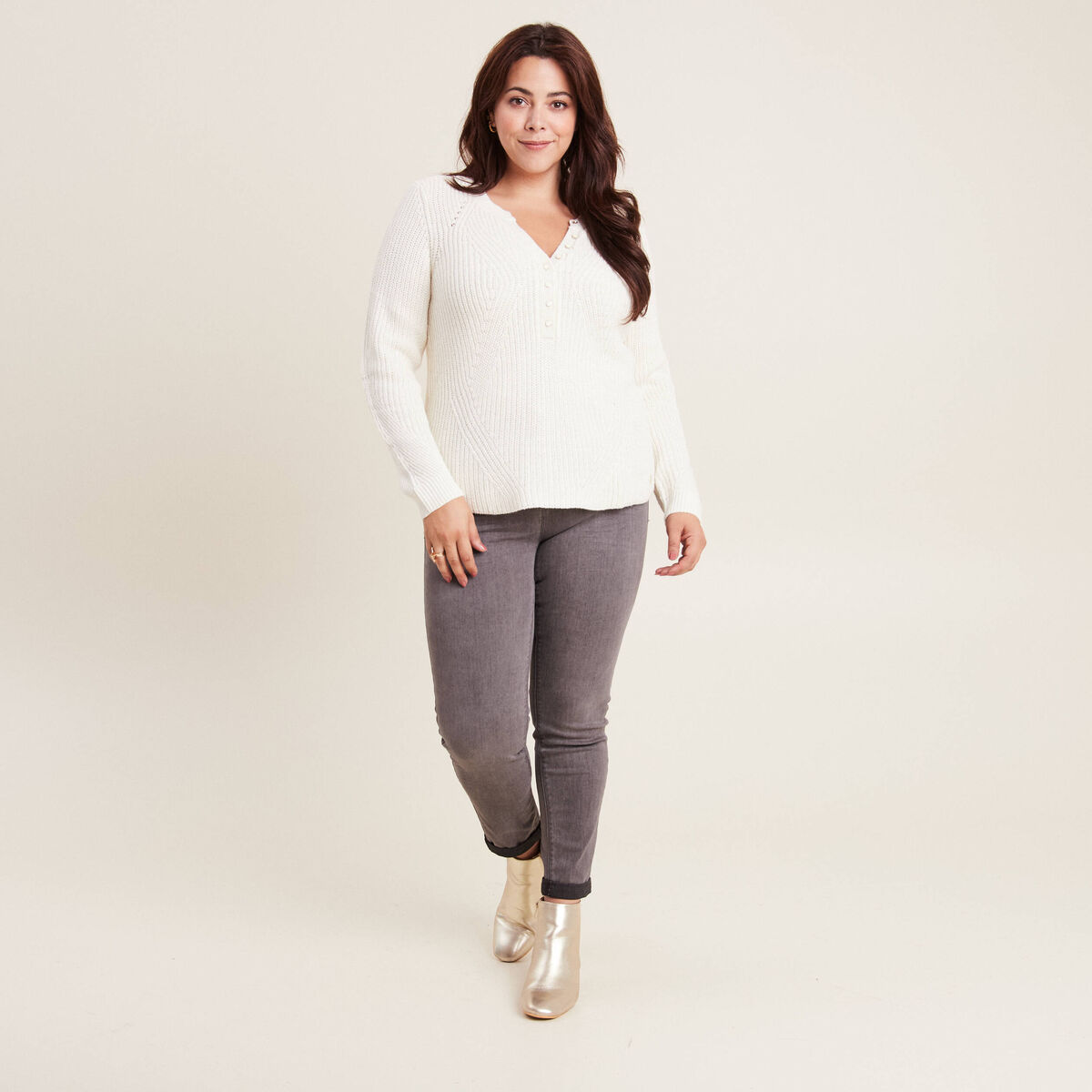 Pull manches longues ecru femme
