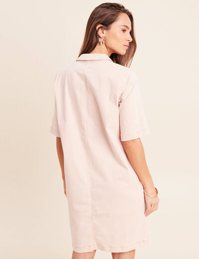 Robe courte droite en jean col chemise rose femme
