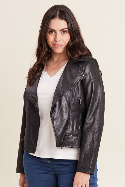 Veste esprit motard zippée noir femme