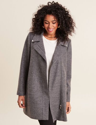 Manteau mi-long zippé gris clair femme