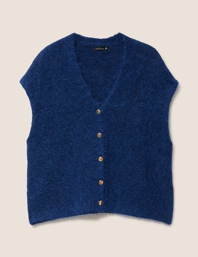 Gilet droit mi-long col v bleu marine femme