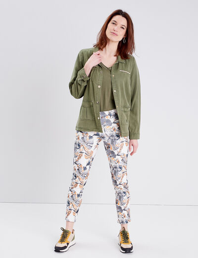 Veste droite boutonnée vert kaki femme