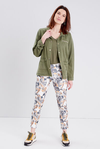 Veste droite boutonnée vert kaki femme