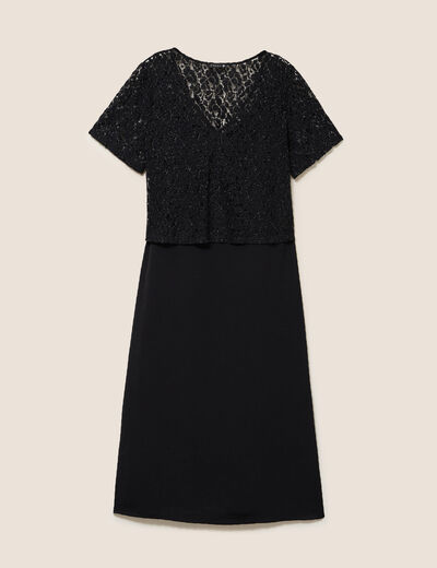 Robe longue &eacute;vas&eacute;e 2 en 1 col rond noir femme
