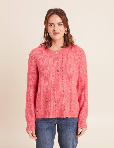 Pull col tunisien manches longues rose femme