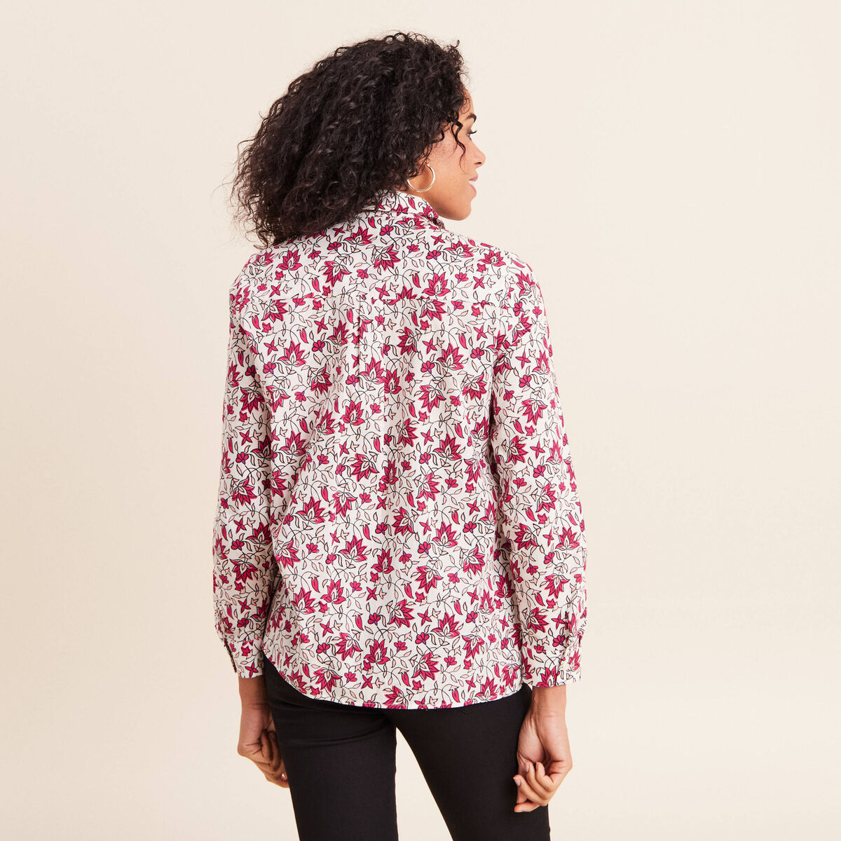Chemise droite manches longues fluide rose femme