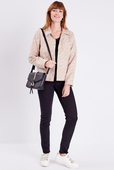 Veste droite boutonnée beige femme