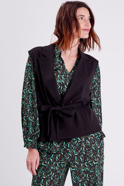 Veste tailleur sans manches noir femme