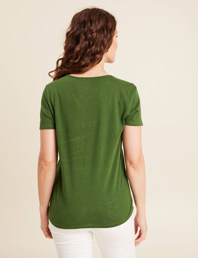 T-shirt manches courtes col en V vert foncé femme
