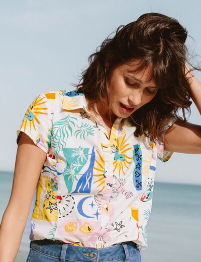 Chemise ajust&eacute;e courte manches courtes multicolore femme