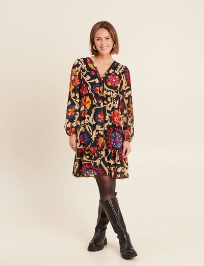 Robe évasée manches longues noir femme