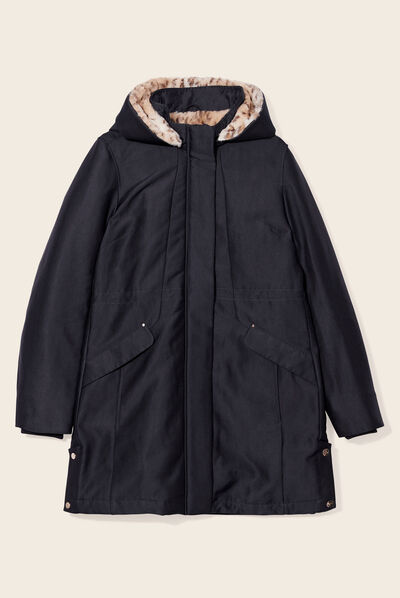Parka droite à capuche noir femme