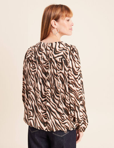 Blouse ample col rond manches longues noir femme