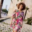 Robe évasée plissée multicolore femme