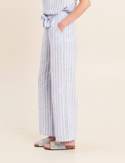 Pantalon large taille haute bleu femme